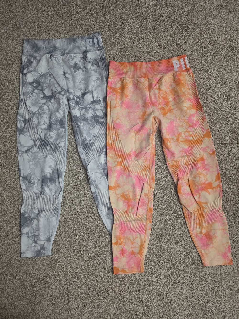 PINK Seamless Womens Tie-Dye Leggings - Gray and Orange/Pink